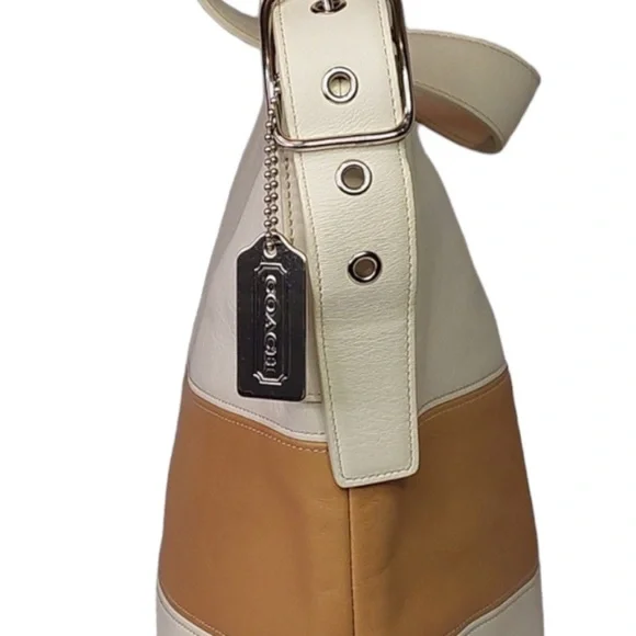 Coach Rugby Legacy Color Block Handbag Vintage Cream & Luggage Color Stripes - Picture 4 of 13